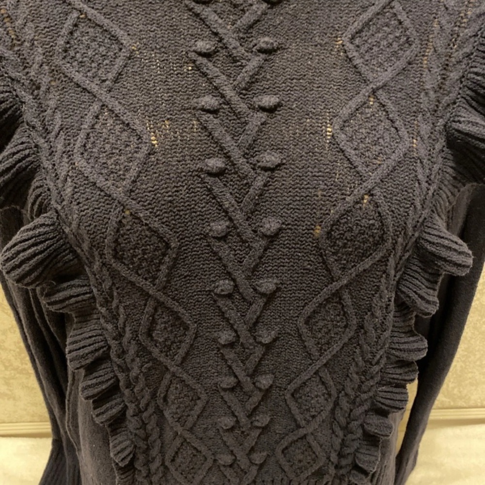 Express Navy Cable Knit Ruffle Sweater - Picture 3 of 13